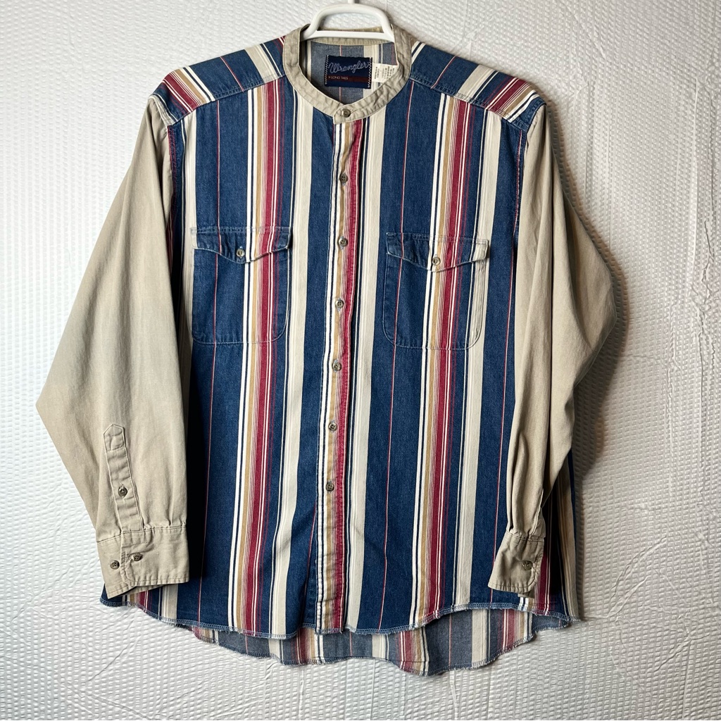Vintage Wrangler Collar Less Multicolor Western Shirt 17.5 X 35